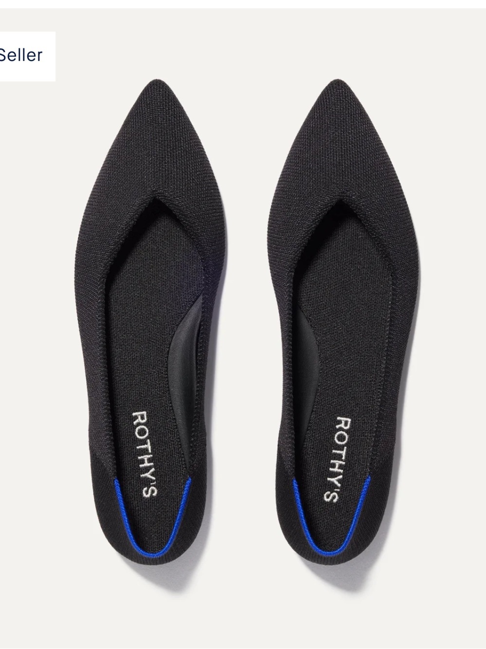 Rothy's Black Pointed Knit Ballet Flat with Blue Trim The Point II - Picture 3 of 5